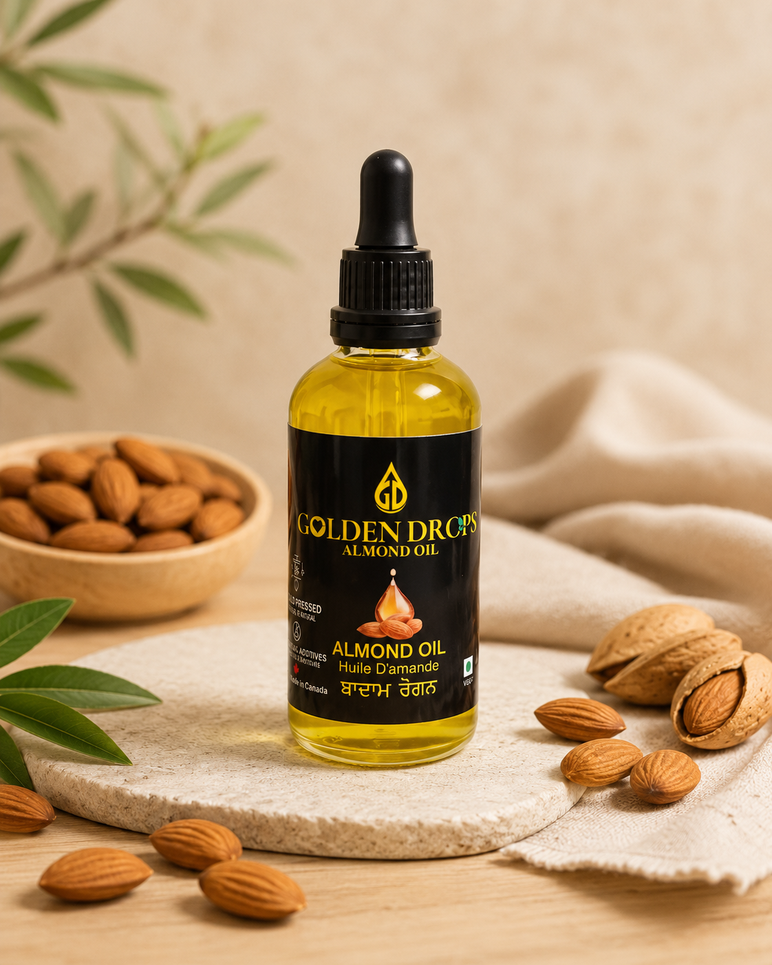 Golden Drops Almond Oil bottle